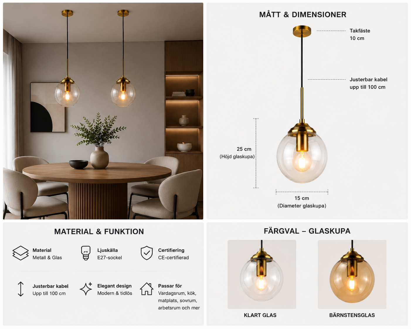 Modern Pendellampa i Glas – 1 Lampa
