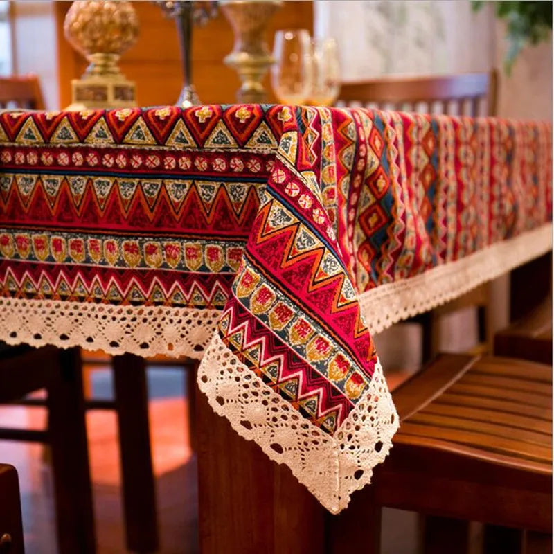 Cfen A'S Bohemian Quality Dining Tablecloth Color Soft Cotton Stripe Multi Sizes Lacy Home Kitchen Banquet Table Cover 1 Piece