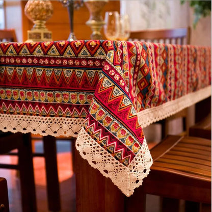 Cfen A'S Bohemian Quality Dining Tablecloth Color Soft Cotton Stripe Multi Sizes Lacy Home Kitchen Banquet Table Cover 1 Piece