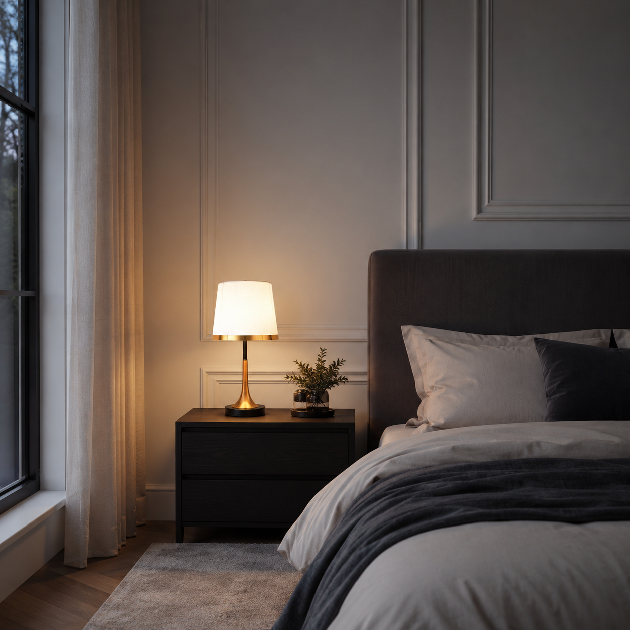 Modern bordslampa i svart och guld