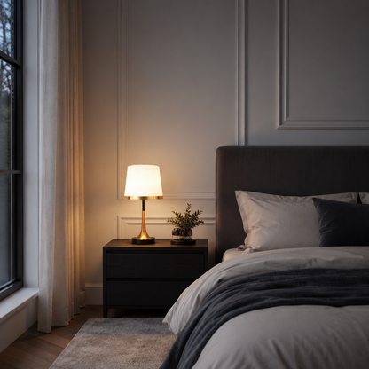 Modern bordslampa i svart och guld