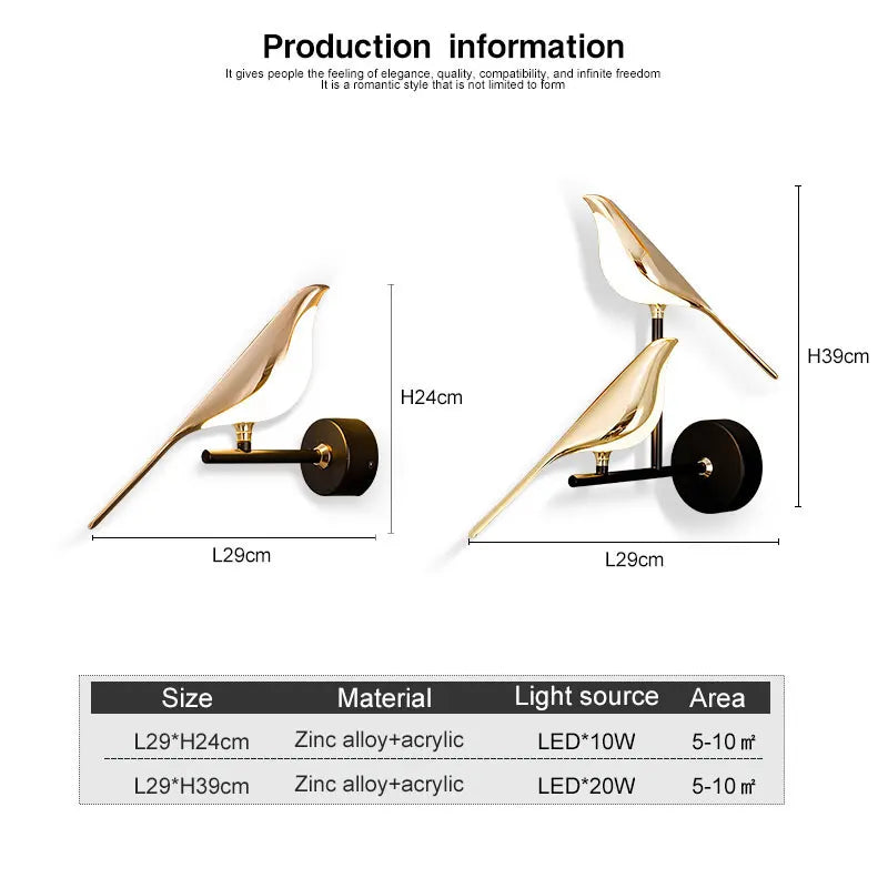 Transform Your Space with the Creative Bird 360° Rotatable LED Wall Lamp - Elegant Indoor Lighting with Touch Control