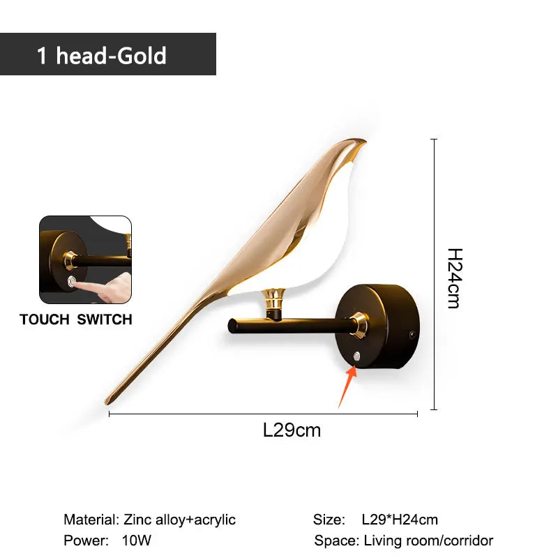 Transform Your Space with the Creative Bird 360° Rotatable LED Wall Lamp - Elegant Indoor Lighting with Touch Control