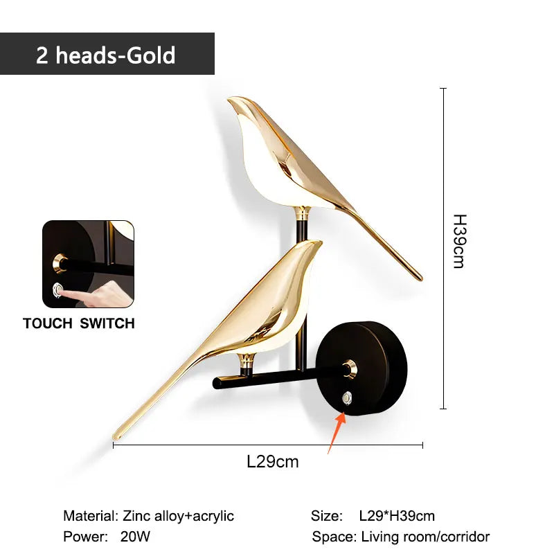 Transform Your Space with the Creative Bird 360° Rotatable LED Wall Lamp - Elegant Indoor Lighting with Touch Control