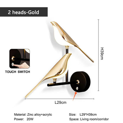 Transform Your Space with the Creative Bird 360° Rotatable LED Wall Lamp - Elegant Indoor Lighting with Touch Control