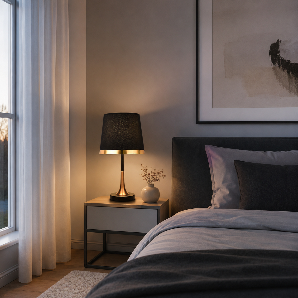 Modern bordslampa i svart och guld