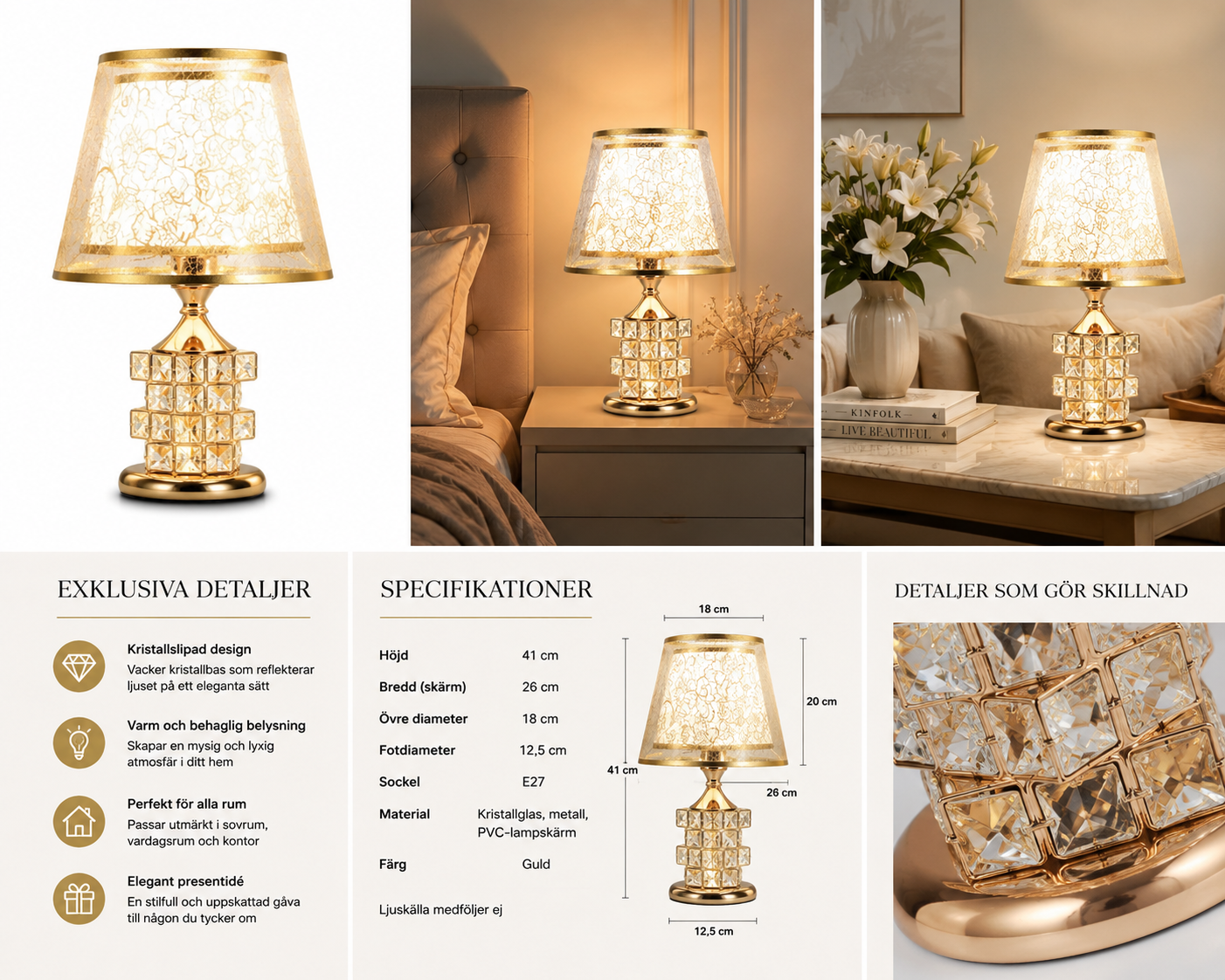 Kristallbordslampa Luxe