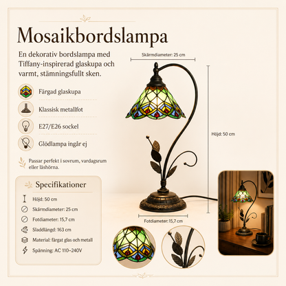 Tiffany bordslampa med grön glaskupa